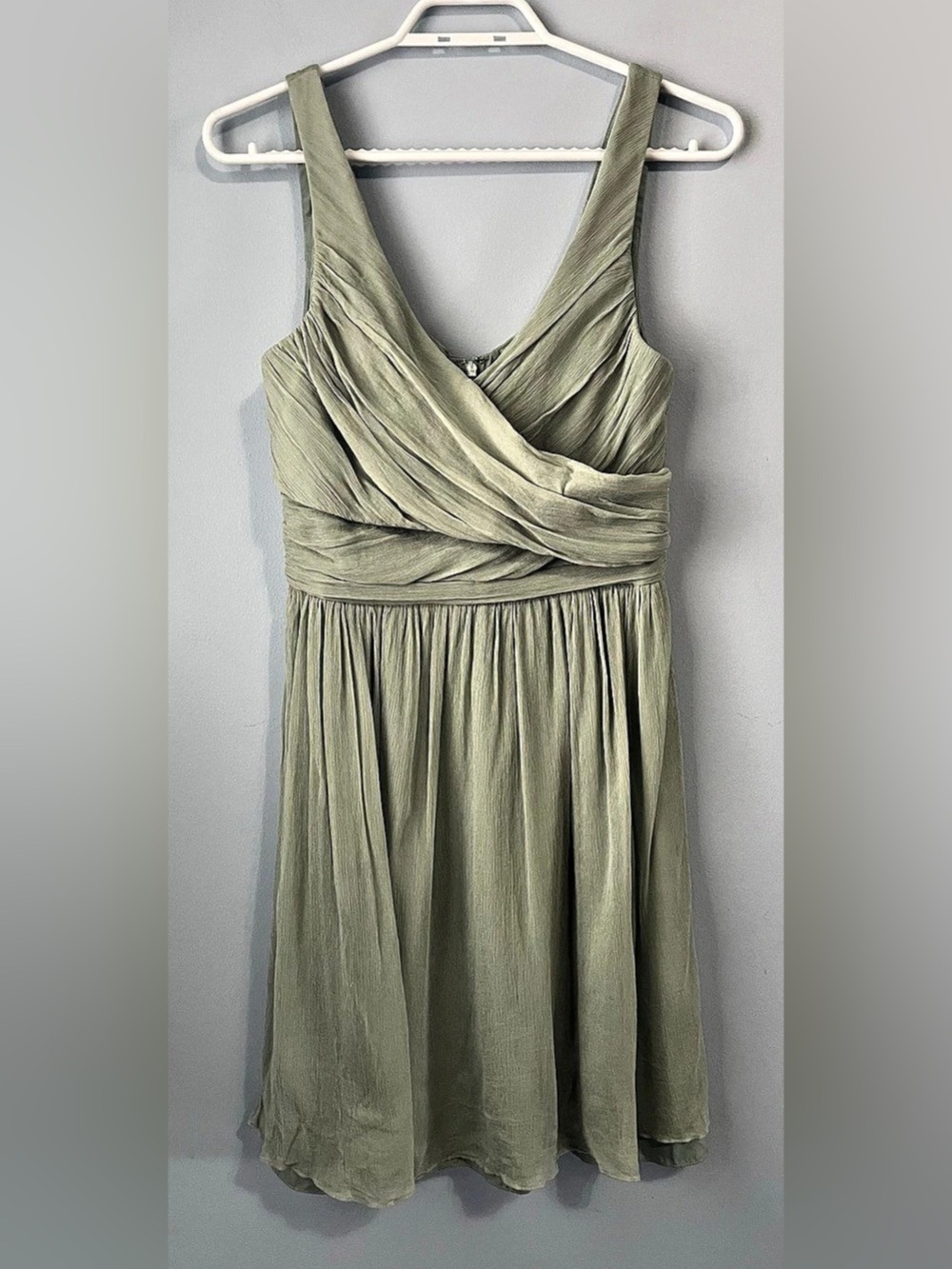 J. Crew Heidi 100% Silk Pleated Chiffon Dress Dusty Shale Green Size 6